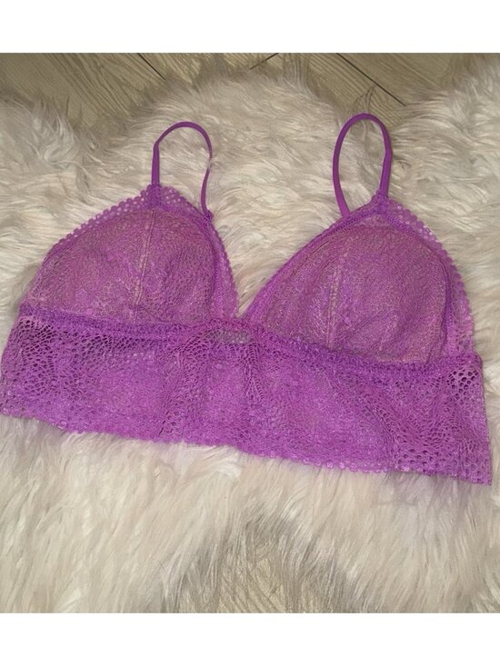 Victorias Secret Lace Triangle Cup Longline Bralette WF Womens L Large Purple - Picture 1 of 5